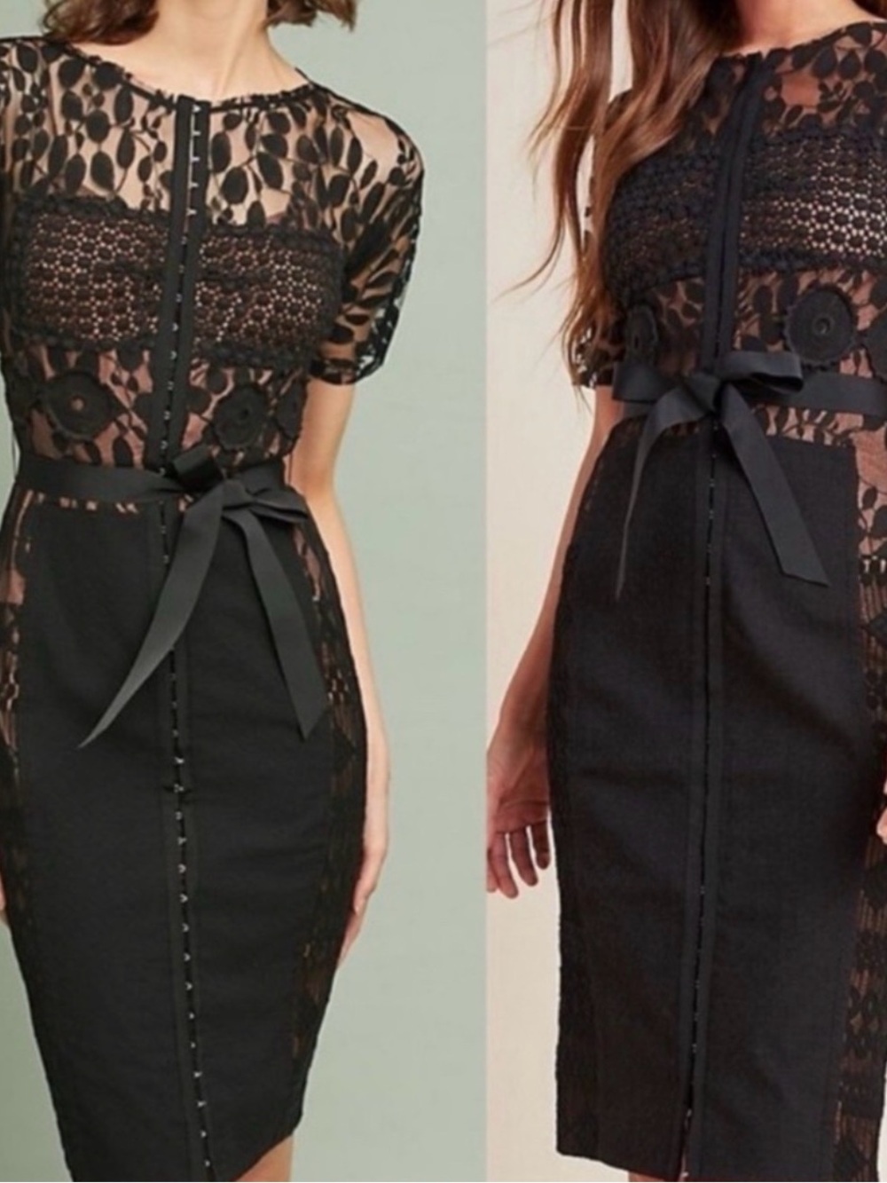 Black Lace Sheath Dress with Ribbon Waist Anthropologie - Picture 1 of 2